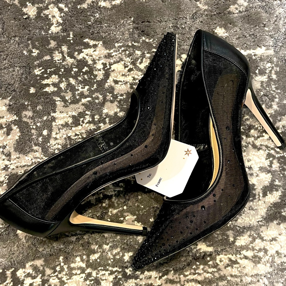 Jessica Simpson Pylise Rhinestone Mesh Pumps Sz 8.5 Formal Crystals Heels Black
